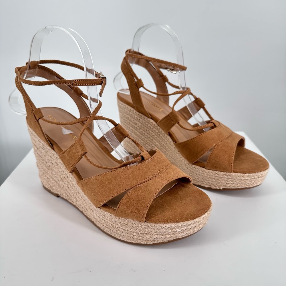 Sun + Stone Tinsleyy Strappy Espadrille Platform Wedge Sandals in Tan size 9.5